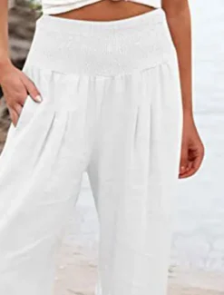 Outlet Women's Cotton Linen Shorts Linen-Inspired Pants Cotton Linen Pants Fashion Streetwear Basic Calf-Length High Waist Plain Pocket Elastic Waistband Comfort Outdoor Micro-elastic Vacation Street Daily Women Pants