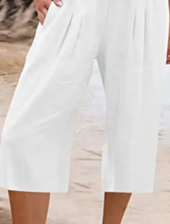 Outlet Women's Cotton Linen Shorts Linen-Inspired Pants Cotton Linen Pants Fashion Streetwear Basic Calf-Length High Waist Plain Pocket Elastic Waistband Comfort Outdoor Micro-elastic Vacation Street Daily Women Pants