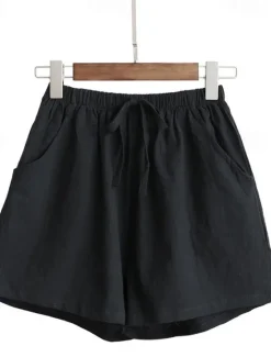 Women's Cotton Linen Shorts Shorts Slacks Streetwear Casual Short Natural Plain Pocket Elastic Drawstring Design Comfy Comfortable Vacation Street carmine Forest Green Light Sky Blue Grey Summer Women Pants