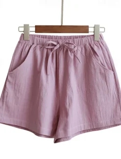 Women's Cotton Linen Shorts Shorts Slacks Streetwear Casual Short Natural Plain Pocket Elastic Drawstring Design Comfy Comfortable Vacation Street carmine Forest Green Light Sky Blue Grey Summer Women Pants