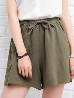 Women's Cotton Linen Shorts Shorts Slacks Streetwear Casual Short Natural Plain Pocket Elastic Drawstring Design Comfy Comfortable Vacation Street carmine Forest Green Light Sky Blue Grey Summer Women Pants