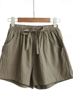 Women's Cotton Linen Shorts Shorts Slacks Streetwear Casual Short Natural Plain Pocket Elastic Drawstring Design Comfy Comfortable Vacation Street carmine Forest Green Light Sky Blue Grey Summer Women Pants