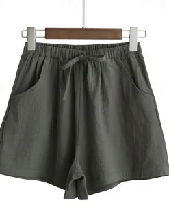 Women's Cotton Linen Shorts Shorts Slacks Streetwear Casual Short Natural Plain Pocket Elastic Drawstring Design Comfy Comfortable Vacation Street carmine Forest Green Light Sky Blue Grey Summer Women Pants