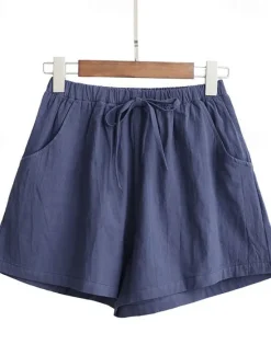 Women's Cotton Linen Shorts Shorts Slacks Streetwear Casual Short Natural Plain Pocket Elastic Drawstring Design Comfy Comfortable Vacation Street carmine Forest Green Light Sky Blue Grey Summer Women Pants