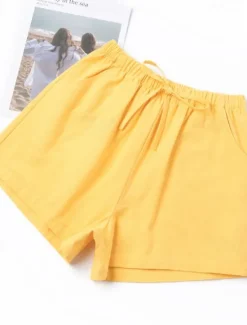 Women's Cotton Linen Shorts Shorts Slacks Streetwear Casual Short Natural Plain Pocket Elastic Drawstring Design Comfy Comfortable Vacation Street carmine Forest Green Light Sky Blue Grey Summer Women Pants
