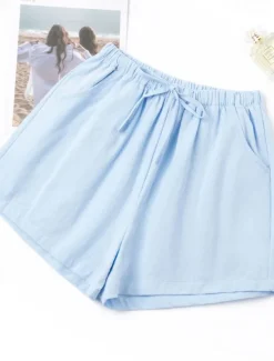 Women's Cotton Linen Shorts Shorts Slacks Streetwear Casual Short Natural Plain Pocket Elastic Drawstring Design Comfy Comfortable Vacation Street carmine Forest Green Light Sky Blue Grey Summer Women Pants