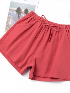 Women's Cotton Linen Shorts Shorts Slacks Streetwear Casual Short Natural Plain Pocket Elastic Drawstring Design Comfy Comfortable Vacation Street carmine Forest Green Light Sky Blue Grey Summer Women Pants