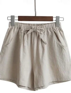 Women's Cotton Linen Shorts Shorts Slacks Streetwear Casual Short Natural Plain Pocket Elastic Drawstring Design Comfy Comfortable Vacation Street carmine Forest Green Light Sky Blue Grey Summer Women Pants