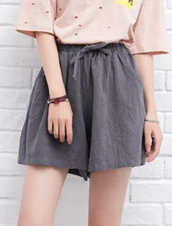 Women's Cotton Linen Shorts Shorts Slacks Streetwear Casual Short Natural Plain Pocket Elastic Drawstring Design Comfy Comfortable Vacation Street carmine Forest Green Light Sky Blue Grey Summer Women Pants