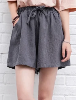 Women's Cotton Linen Shorts Shorts Slacks Streetwear Casual Short Natural Plain Pocket Elastic Drawstring Design Comfy Comfortable Vacation Street carmine Forest Green Light Sky Blue Grey Summer Women Pants
