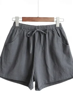Women's Cotton Linen Shorts Shorts Slacks Streetwear Casual Short Natural Plain Pocket Elastic Drawstring Design Comfy Comfortable Vacation Street carmine Forest Green Light Sky Blue Grey Summer Women Pants