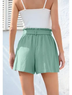 Online Women's Cotton Linen Shorts Linen-Inspired Pants Cotton Linen Pants Streetwear Casual Short Natural Plain Pocket Elastic Waist Breathability Soft Micro-elastic Casual Streetwear Navy Lake Blue Black Women Pants
