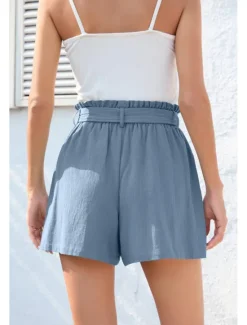 Online Women's Cotton Linen Shorts Linen-Inspired Pants Cotton Linen Pants Streetwear Casual Short Natural Plain Pocket Elastic Waist Breathability Soft Micro-elastic Casual Streetwear Navy Lake Blue Black Women Pants