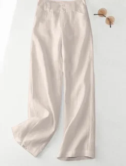 Outlet Women's Cotton Linen Shorts Linen-Inspired Pants Cotton Linen Pants Streetwear Casual Full Length Natural Plain Pocket Buckle Comfy Comfortable Street Going out Apricot Black White Dark Navy Summer Women Pants