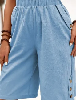 Women's Cotton Linen Shorts Shorts Crop Streetwear Casual Knee Length Natural Plain Pocket Elastic Waist Outdoor Comfortable Outdoor Going out Light Sky Blue Black White Dark navy Summer Regular Fit Women Pants