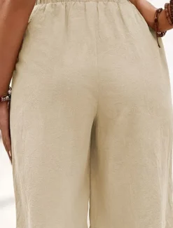 Women's Cotton Linen Shorts Shorts Crop Streetwear Casual Knee Length Natural Plain Pocket Elastic Waist Outdoor Comfortable Outdoor Going out Light Sky Blue Black White Dark navy Summer Regular Fit Women Pants