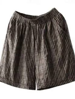 Sale Women's Cotton Linen Shorts Bermuda shorts Fashion Basic Casual Short High Waist Striped Side Pockets Baggy Comfort Inelastic Vacation Street Casual Daily Regular Fit Women Pants