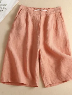 Best Women's Cotton Linen Shorts Shorts Casual Daily Short Plain Drawstring Side Pockets Breathability Comfortable Inelastic Weekend White Pink Green Khaki Summer Regular Fit Women Pants