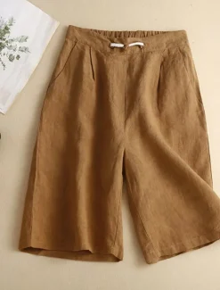 Best Women's Cotton Linen Shorts Shorts Casual Daily Short Plain Drawstring Side Pockets Breathability Comfortable Inelastic Weekend White Pink Green Khaki Summer Regular Fit Women Pants