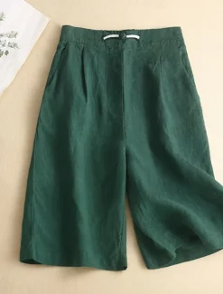Best Women's Cotton Linen Shorts Shorts Casual Daily Short Plain Drawstring Side Pockets Breathability Comfortable Inelastic Weekend White Pink Green Khaki Summer Regular Fit Women Pants