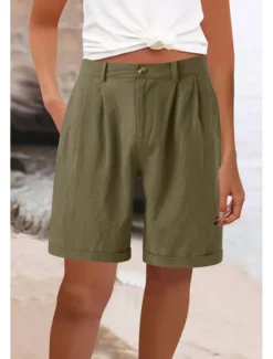 Best Women's Cotton Linen Shorts Shorts Slacks Fashion Streetwear Knee Length High Waist Plain Pocket Comfy Outdoor Comfortable Street Going out Apricot Grey Black White Summer Regular Fit Women Pants
