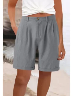 Best Women's Cotton Linen Shorts Shorts Slacks Fashion Streetwear Knee Length High Waist Plain Pocket Comfy Outdoor Comfortable Street Going out Apricot Grey Black White Summer Regular Fit Women Pants