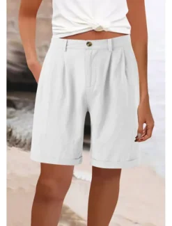Best Women's Cotton Linen Shorts Shorts Slacks Fashion Streetwear Knee Length High Waist Plain Pocket Comfy Outdoor Comfortable Street Going out Apricot Grey Black White Summer Regular Fit Women Pants