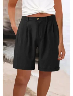 Best Women's Cotton Linen Shorts Shorts Slacks Fashion Streetwear Knee Length High Waist Plain Pocket Comfy Outdoor Comfortable Street Going out Apricot Grey Black White Summer Regular Fit Women Pants