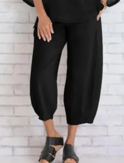 Discount Women's Cotton Linen Shorts Capri shorts Casual Daily Ankle-Length Plain Side Pockets Breathability Comfortable Inelastic Weekend Black Navy Blue Khaki Gray Summer Regular Fit Women Pants
