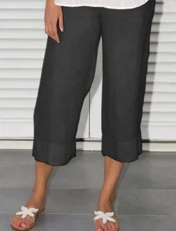 Hot Women's Cotton Linen Shorts Capri shorts Casual Daily Calf-Length Plain Side Pockets Breathability Comfortable Inelastic Weekend Black Blue Orange Khaki Summer Regular Fit Women Pants