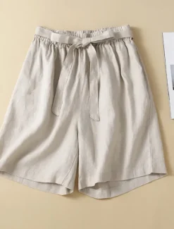 Discount Women's Cotton Linen Shorts Shorts Slacks Casual Short Natural Plain Pocket Elastic Waist Outdoor Comfortable Vacation Holiday Apricot Black White Blue Summer Regular Fit Women Pants