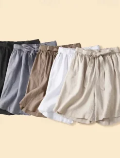 Discount Women's Cotton Linen Shorts Shorts Slacks Casual Short Natural Plain Pocket Elastic Waist Outdoor Comfortable Vacation Holiday Apricot Black White Blue Summer Regular Fit Women Pants