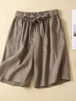 Discount Women's Cotton Linen Shorts Shorts Slacks Casual Short Natural Plain Pocket Elastic Waist Outdoor Comfortable Vacation Holiday Apricot Black White Blue Summer Regular Fit Women Pants