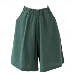 Women's Cotton Linen Shorts Wide Leg Shorts Fashion Knee Length Solid Color Side Pockets Wide Leg Comfort Inelastic Casual Daily Black Red Navy Blue Green Loose Fit Women Pants