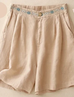 Women's Cotton Linen Shorts Shorts Slacks Casual Short Natural Flower Pocket Printing Comfy Comfortable Street Going out Sapphire Blue Dark Navy Purple Orange Summer Regular Fit Women Pants