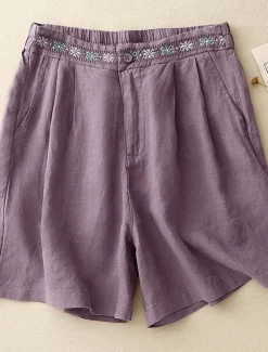 Women's Cotton Linen Shorts Shorts Slacks Casual Short Natural Flower Pocket Printing Comfy Comfortable Street Going out Sapphire Blue Dark Navy Purple Orange Summer Regular Fit Women Pants