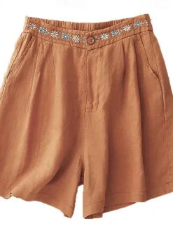 Women's Cotton Linen Shorts Shorts Slacks Casual Short Natural Flower Pocket Printing Comfy Comfortable Street Going out Sapphire Blue Dark Navy Purple Orange Summer Regular Fit Women Pants