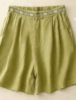 Women's Cotton Linen Shorts Shorts Slacks Casual Short Natural Flower Pocket Printing Comfy Comfortable Street Going out Sapphire Blue Dark Navy Purple Orange Summer Regular Fit Women Pants