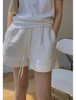Clearance Women's Cotton Linen Shorts Shorts Slacks Streetwear Casual Short Natural Plain Pocket Elastic Drawstring Design Breathability Soft Comfortable Micro-elastic Casual Daily Wear Summer Regular Fit Women Pants
