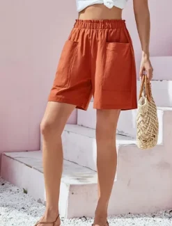 Best Women's Cotton Linen Shorts Shorts Casual Daily Short Plain Side Pockets Breathability Comfortable Inelastic Weekend Black Navy Blue Orange Coffee Summer Regular Fit Women Pants