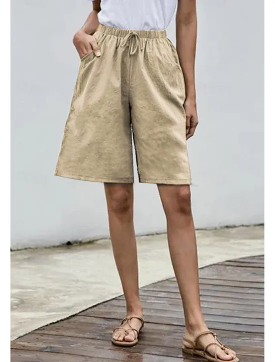 Clearance Women's Cotton Linen Shorts Shorts Slacks Streetwear Casual Short Natural Plain Pocket Elastic Drawstring Design Comfy Comfortable Street Going out Grey Navy Black White Summer Regular Fit Women Pants