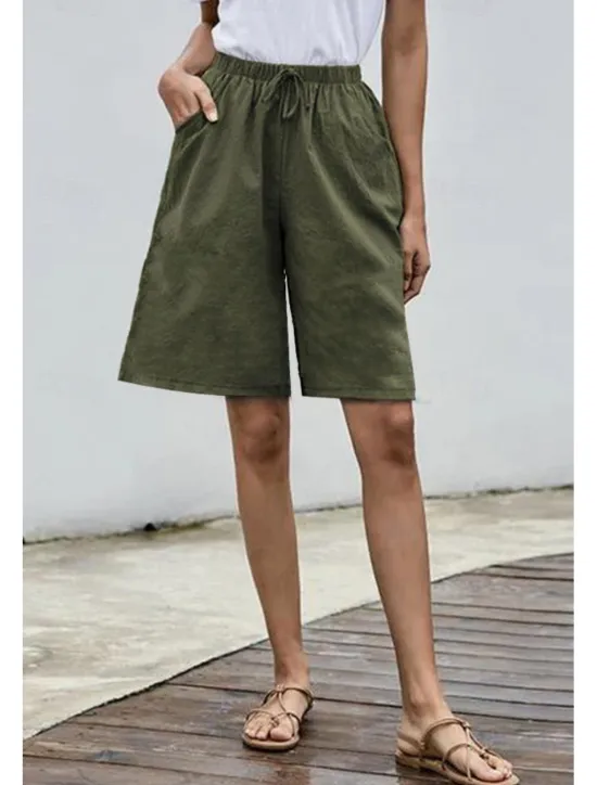 Clearance Women's Cotton Linen Shorts Shorts Slacks Streetwear Casual Short Natural Plain Pocket Elastic Drawstring Design Comfy Comfortable Street Going out Grey Navy Black White Summer Regular Fit Women Pants