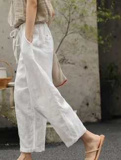 New Women's Cotton Linen Shorts Linen-Inspired Pants Cotton Linen Pants Fashion Streetwear Basic Ankle-Length High Waist Plain Pocket Elastic Waistband Comfort Outdoor Micro-elastic Vacation Street Daily Women Pants