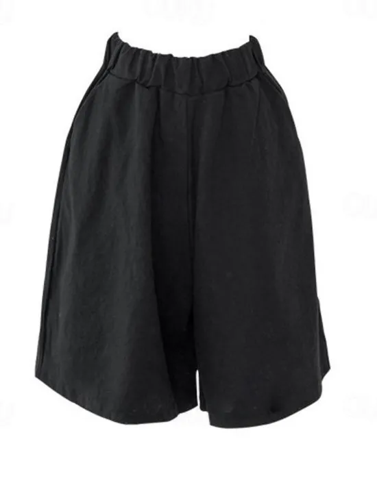 Online Women's Cotton Linen Shorts Wide Leg Shorts Fashion Knee Length Solid Color Side Pockets Wide Leg Comfort Inelastic Casual Daily Black Red Navy Blue Green Loose Fit Women Pants