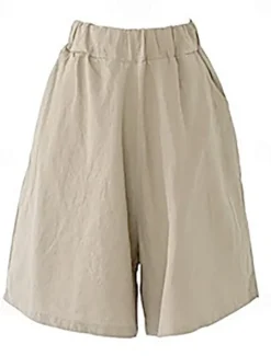 Online Women's Cotton Linen Shorts Wide Leg Shorts Fashion Knee Length Solid Color Side Pockets Wide Leg Comfort Inelastic Casual Daily Black Red Navy Blue Green Loose Fit Women Pants
