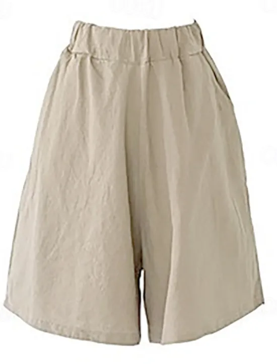 Online Women's Cotton Linen Shorts Wide Leg Shorts Fashion Knee Length Solid Color Side Pockets Wide Leg Comfort Inelastic Casual Daily Black Red Navy Blue Green Loose Fit Women Pants