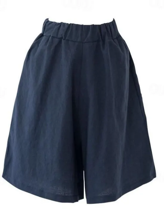 Online Women's Cotton Linen Shorts Wide Leg Shorts Fashion Knee Length Solid Color Side Pockets Wide Leg Comfort Inelastic Casual Daily Black Red Navy Blue Green Loose Fit Women Pants