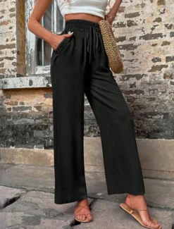 Online Women's Cotton Linen Shorts Linen-Inspired Pants Cotton Linen Pants Fashion Streetwear Comfort Full Length High Waist Plain Drawstring Elastic Waist Straight Leg Comfy Outdoor Comfortable Street Women Pants