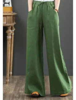 Discount Women's Cotton Linen Shorts Linen-Inspired Pants Cotton Linen Pants Fashion Streetwear Full Length Natural Plain Pocket Elastic Drawstring Design Comfy Comfortable Street Going out Apricot Jacinth Women Pants