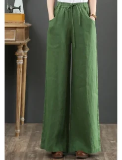 Discount Women's Cotton Linen Shorts Linen-Inspired Pants Cotton Linen Pants Fashion Streetwear Full Length Natural Plain Pocket Elastic Drawstring Design Comfy Comfortable Street Going out Apricot Jacinth Women Pants